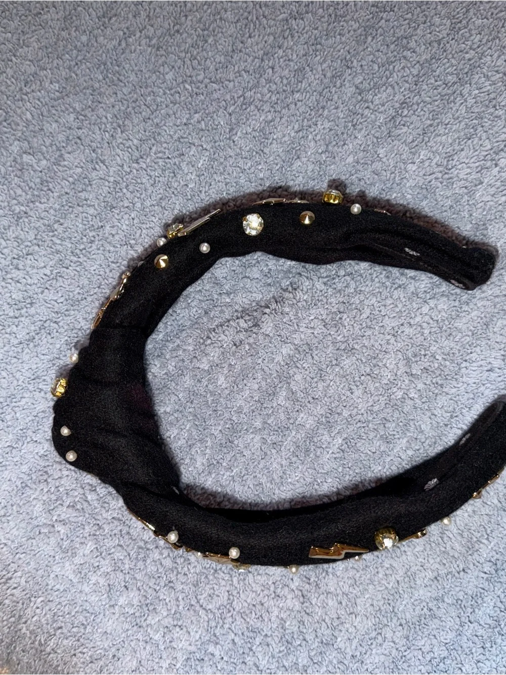 Lele Sadoughi Black Embellished Knot Headband with Gold Accents
